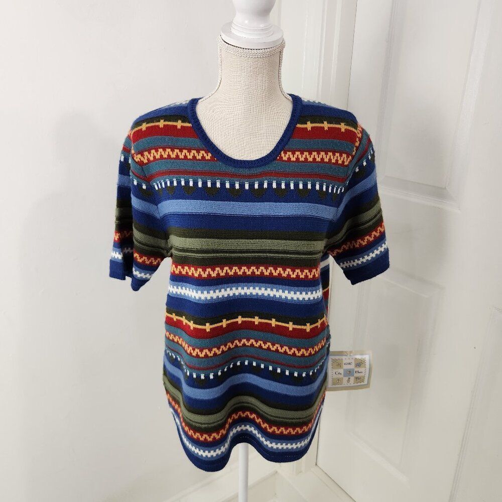 Vintage 90s Sweater Womens M Rainbow Striped Cottagecore Country NOS Vtg New